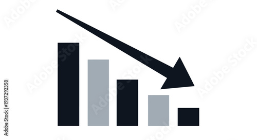 A simple bar graph demonstrating a decreasing trend with a downward arrow
