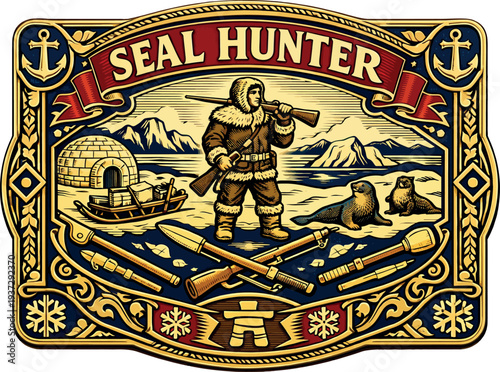 Seal Hunter Arctic Vintage Badge Vector