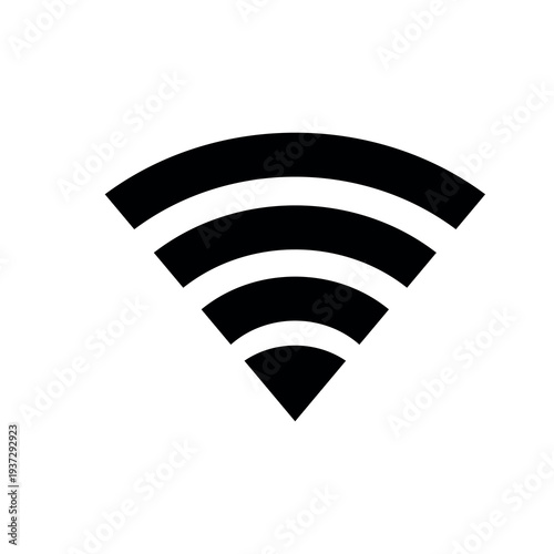 Black Wi-Fi signal symbol on white background, three concentric curved lines radiating from a central point, Wireless connectivity and internet access Icon Vector Design