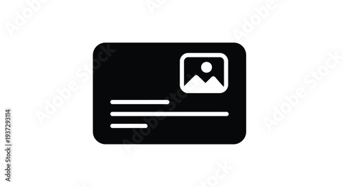 Simple black icon depicting a credit card with a photo placeholder