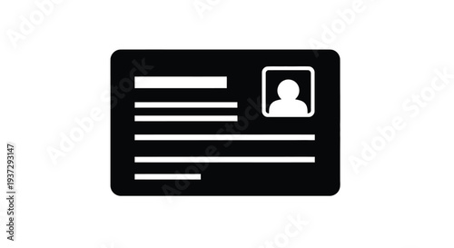 A simple black icon depicting an identification card with a portrait