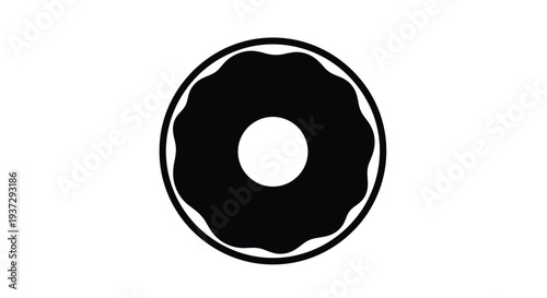 Simple black and white illustration of a round donut with a hole