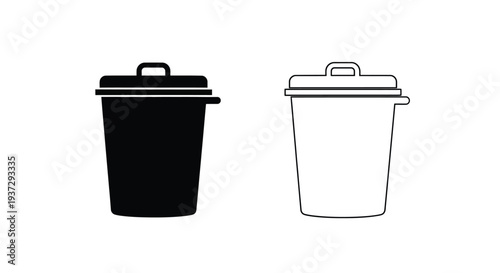 Two trash cans a solid black version and a white outline depiction