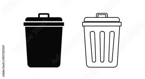 Two trash cans depicted in black fill and white outline styles