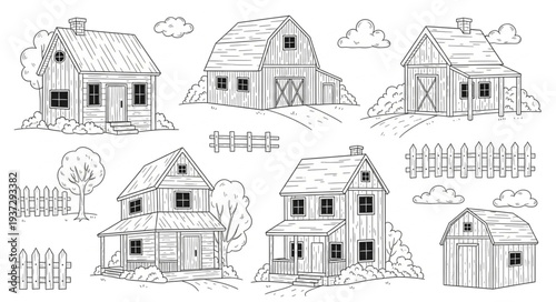 Hand Drawn House Illustrations Set.