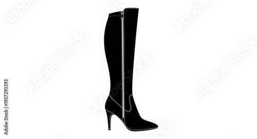 Black High Heeled Knee High Boots.