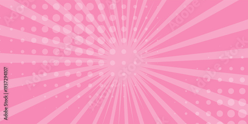 Abstract Pink rays shiny background with halftone backdrop dot sunlight