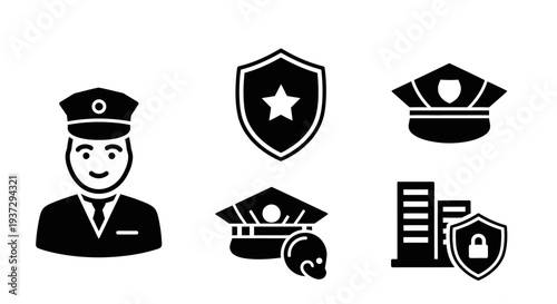 Police Officer and Security Icons Set.