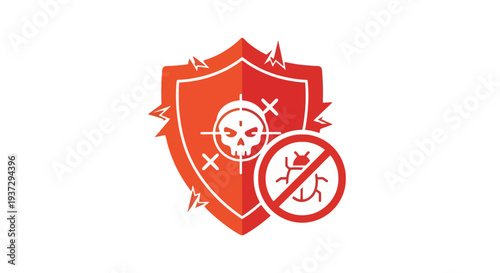 Red Shield with Skull and Prohibition Sign.