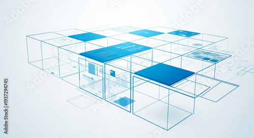 Abstract architectural blueprint of a modern building structure.