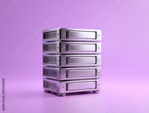 Plakat silver metallic server stack isolated on a red background