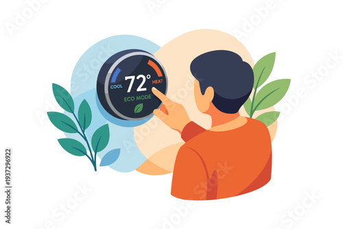 Person adjusting smart thermostat for home temperature control.