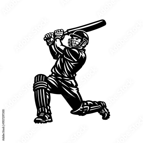 Cricket batsman action poses bold silhouette icon bundle