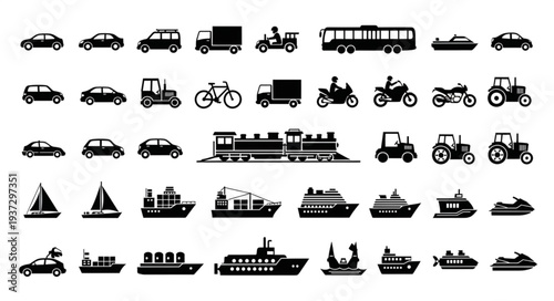 Collection of various transportation vehicles and modes of transport.