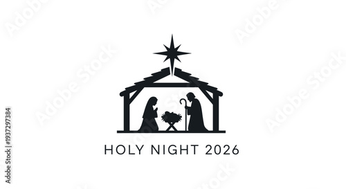 Nativity Scene Silhouette Holy Night 2026 Christmas Illustration.