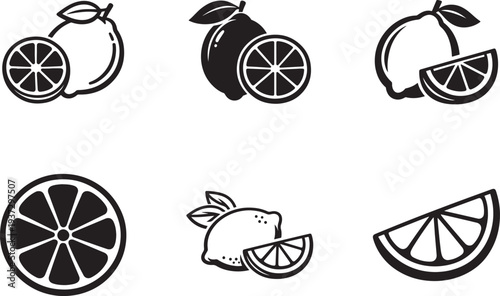 Lemon icon vector set with fresh citrus symbols. Lemon sign collection for food, juice, and design use.