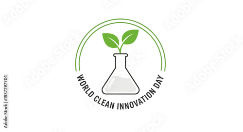 World Clean Innovation Day logo with green leaves and laboratory flask.