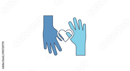 Two hands reaching out to each other with a heart.