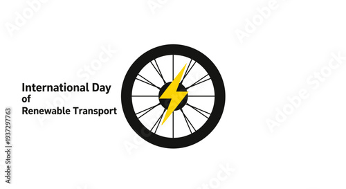 International Day of Renewable Transport bicycle wheel with lightning bolt.