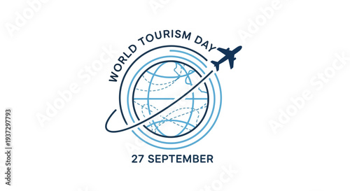 World Tourism Day logo with globe and airplane on September 27.