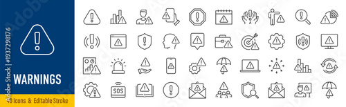 Warnings web icons in line style. Warning sign, alert, stop, notification, security, collection. Vector illustration.
