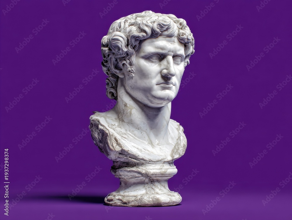 Obraz premium white marble bust of leader isolated on a red background