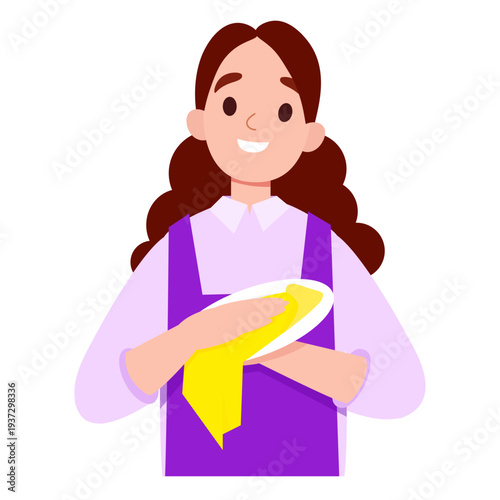 Smiling Woman mother Washing Dishes