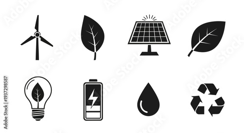 Sustainable Energy Icons Set for Eco Friendly.