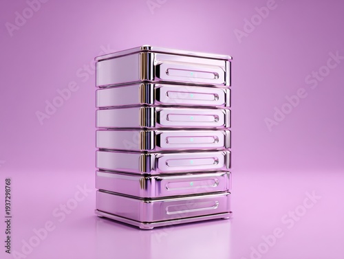 Plakat silver metallic server stack isolated on a red background