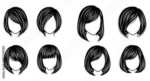 Collection of eight different short hairstyles for women.