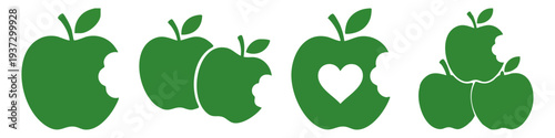  APPLE BITE - Green apple with a clean bite mark showing health  Flat Vector Illustration on Transparent Background