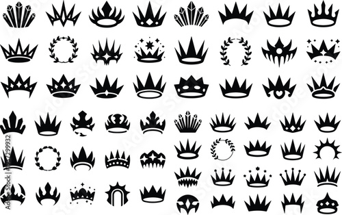 Crown Collection Silhouette Icon Set Royal Crown Typography Silhouette Icon Pack