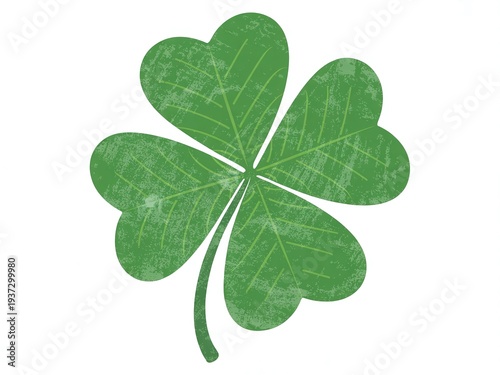 Vintage Textured Four Leaf Clover Illustration for Saint Patrick's Day Greeting Cards and Irish Good Luck Charm Graphic Design