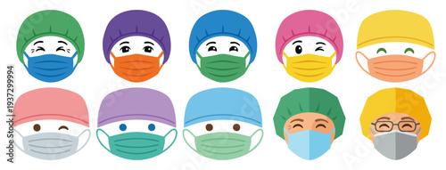  DENTIST CAP - Surgical cap and mask with a friendly eye gaze  Flat Vector Illustration on Transparent Background