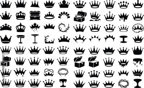 Crown Collection Silhouette Icon Set Royal Crown Typography Silhouette Icon Pack
