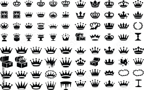 Crown Collection Silhouette Icon Set Royal Crown Typography Silhouette Icon Pack