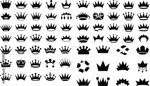 Crown Collection Silhouette Icon Set Royal Crown Typography Silhouette Icon Pack