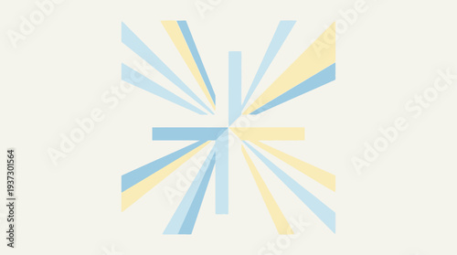 Abstract geometric pattern with blue and yellow rays emanating from the center, creating a dynamic illustration from a frontal viewpoint.