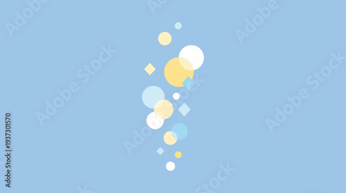 Floating Shapes in a Minimalist Composition on a Light Blue Background from a Direct Viewpoint