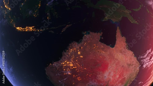Oceania, Australia and New Zealand from Space at Sunrise. Planet Earth From Space. Globe