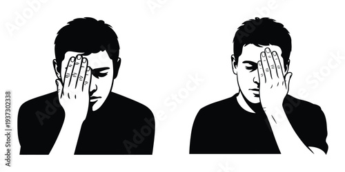 Man Facepalming Illustration - Vector Silhouette of Frustrated Young Man Covering Face with Hand, Concept of Embarrassment, Disappointment, Stress, and Regret
