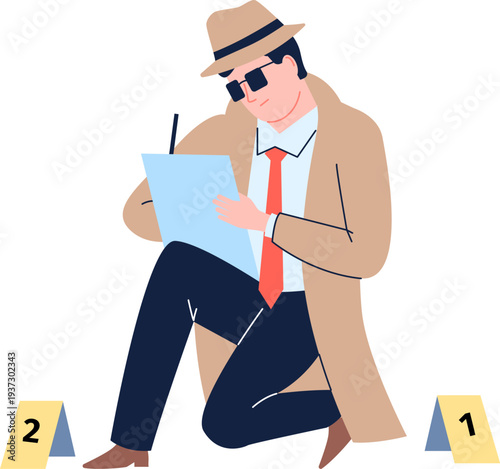 Police detective inspect clues. Crime investigation icon