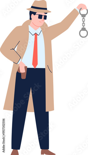 Detective hold handcuffs. Justice for criminal color concept