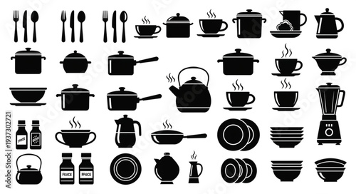 Collection of Kitchenware and Utensils Silhouettes.