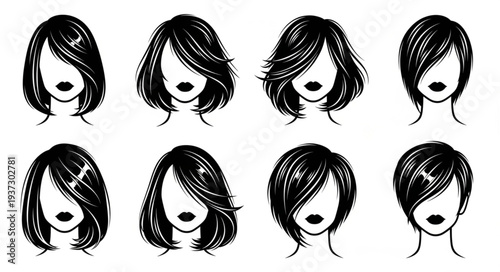 Collection of Eight Different Hairstyles for Women.