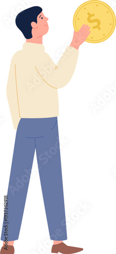 Man give coin. Payment or investment color icon