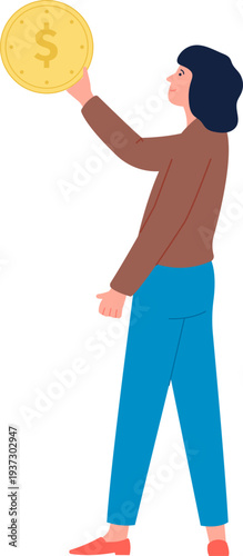 Woman pay dollar. Financial investment color concept