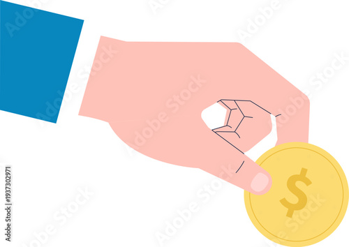 Dollar coin in businessman hand. Salary or payment icon