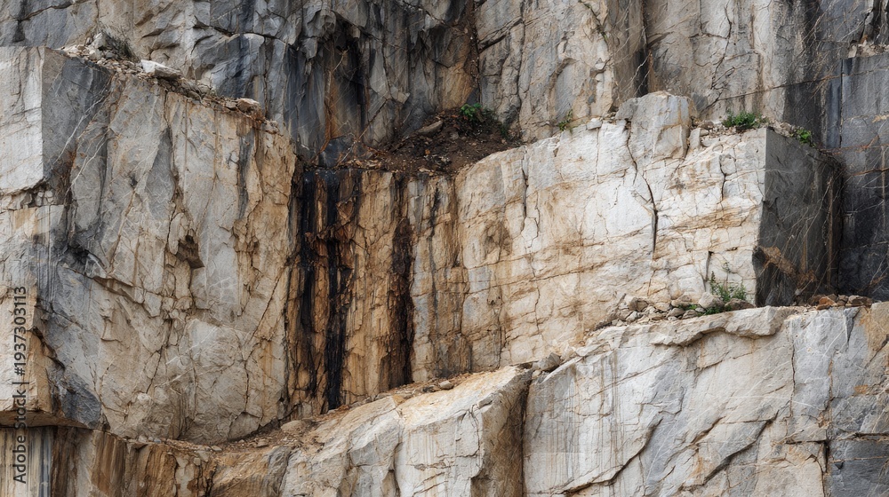 Fototapeta premium Rugged limestone cliff face with visible layers and erosion