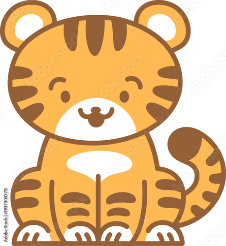 Tiger baby sit. Smiling face animal child